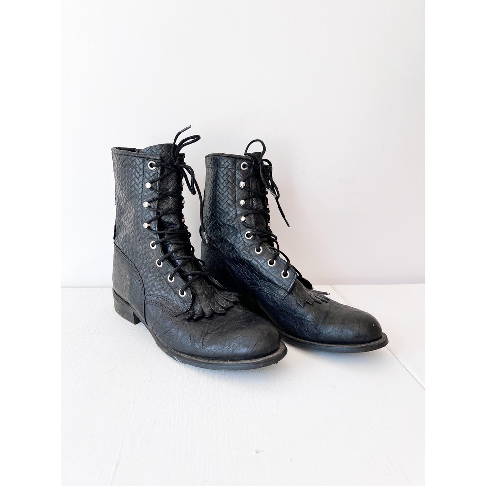 Capezio Lace Up Boots Black Vintage Kiltie Leather 8